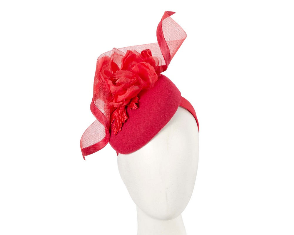 Red winter pillbox fascinator with flower-0